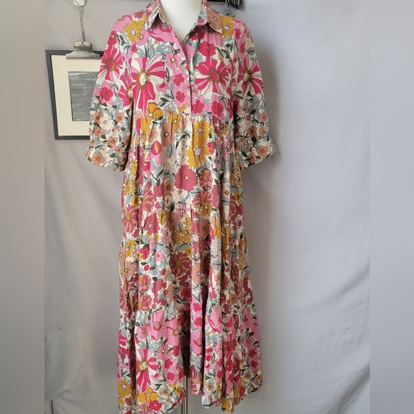Natural Life Rebecca Midi Dress Vintage Floral Pink M - Picture 2 of 16